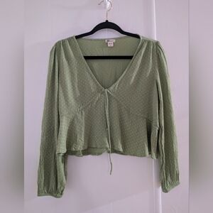 Billabong Sage Green V-Neck Blouse Crop Y2K Polkadot